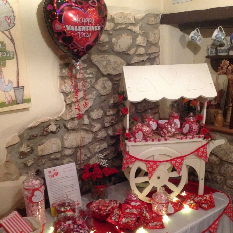 Candy Bees Valentines Sweet cart, red bunting and red sweets